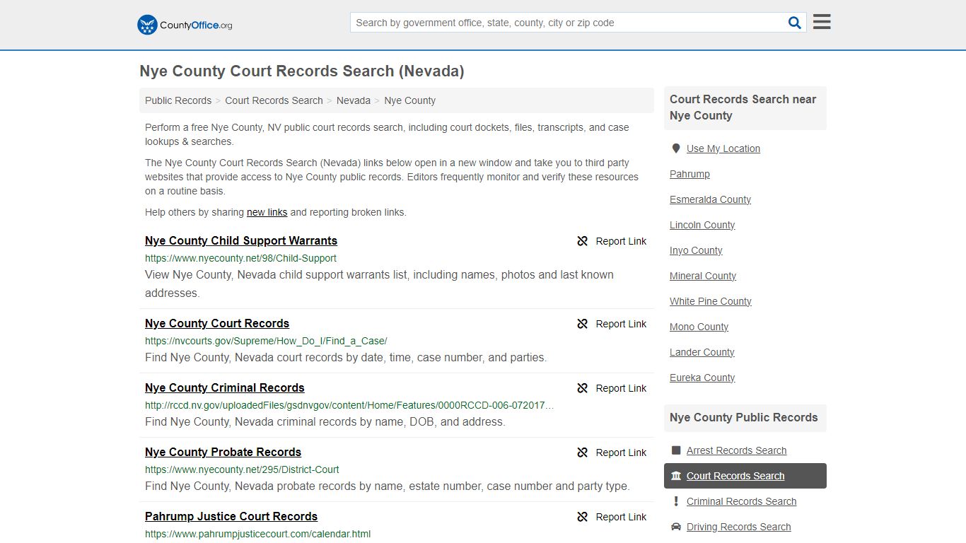 Nye County Court Records Search (Nevada) - County Office